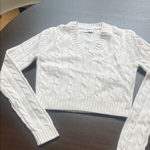 Sunday Best Cream Cable Knit V-Neck Sweater